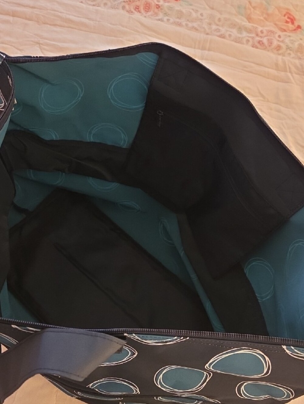 thirty-one Expandable Black Tote with Teal Circle Print - Picture 4 of 4